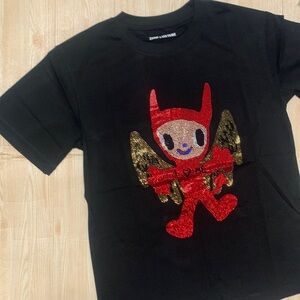 Zadig & Voltaire Black Tee with Red & Gold Sequin Motif